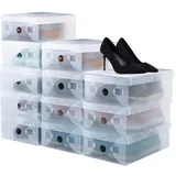 BUZIFU Schuhboxen 20 Stück Transparente Schuhkartons Faltbarer Plastik Schuhaufbewahrung Box Stapelbare Schuhboxen Schuh Organizer Boxen für Damen Herren Sportschuhe Stiefel Sandalen (28x18x 9.5cm)