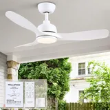 Wellspeed 42-Zoll Weiß Deckenventilator mit Beleuchtung Outdoor Leise, Deckenventilator und Fernbedienung für den Außenbereich, Deckenventilator für Schlafzimmer und Wohnzimmer