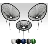 sunnypillow 2er Set Acapulco Gartenstühle mit Tisch - Loungesessel für Wohnzimmer, Terrasse, Garten, Balkon Sessel Stuhl - Korbsessel Gartensessel im Retro Design - Outdoor/Indoor - Schwarz