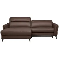 Celina Home Ecksofa, Braun, Metall, Echtleder, Rindleder, 3-Sitzer, Ottomane links, L-Form, 246x175 cm, Made in Europe, Typenauswahl, Bettkasten erhältlich, Fußauswahl, Lederauswahl, Stoffauswahl, seitenverkehrt Rücken echt, motorische Relaxfunktion, Wohnzimmer, Sofas & Couches, Wohnlandschaften, Ecksofas