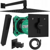 Hansgrohe DuoTurn E | BOFLER Unterputz Duschsystem #49, Armatur, I-BOX 2, Regendusche 30x30cm, Handbrause, Brauseschlauch, Brausehalter, matt schwarz