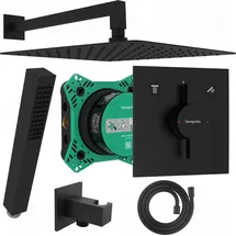 Hansgrohe DuoTurn E | BOFLER Unterputz Duschsystem #49, Armatur, I-BOX 2, Regendusche 30x30cm, Handbrause, Brauseschlauch, Brausehalter, matt schwarz