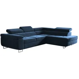 kaiser möbel Ecksofa mit schlaffunktion und bettkasten, Eckcouch ATOM Dunkelblau Rechts - Dunkelblau