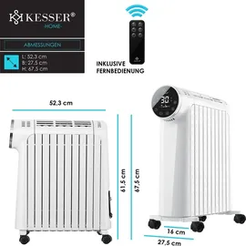 Kesser KESSER® Ölradiator 2500W Elektrische Heizung Heizkörper Elektroheizung energiesparend mit Display WiFi App & Fernbedienung Touchscreen - Mobil Öl Radiator 24h Timer, Thermostat & Überhitzungsschutz