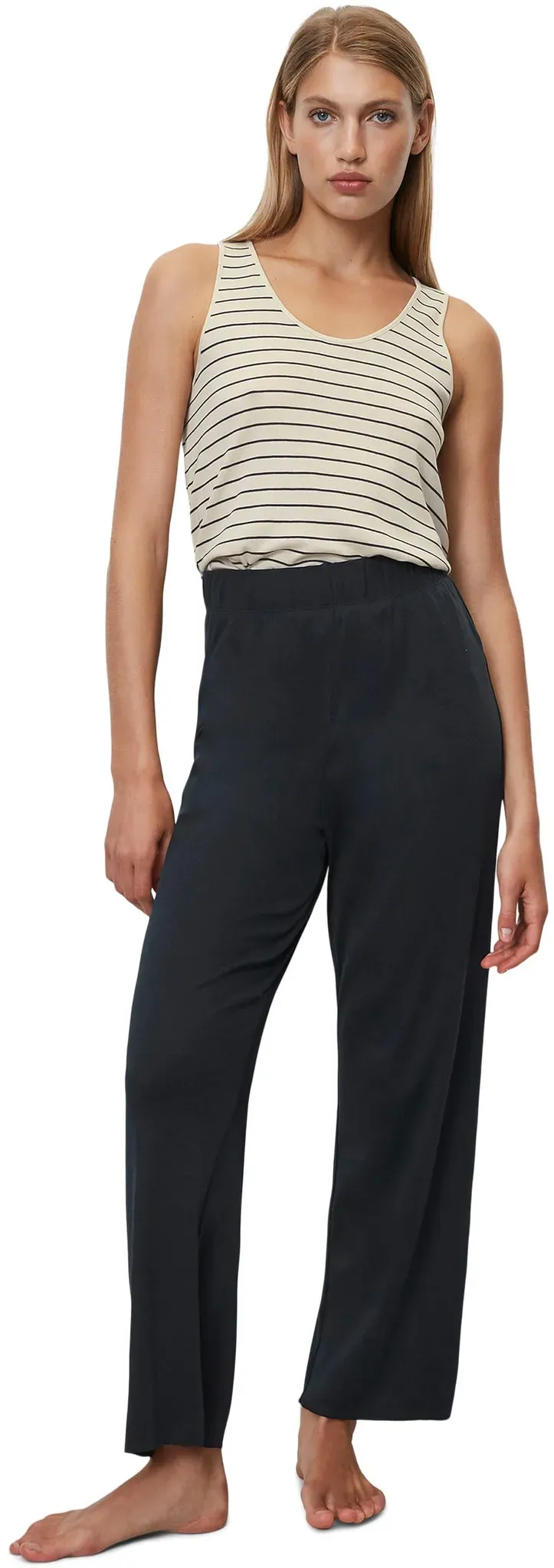 Homewearhose MARC O'POLO "Hose Allrounder Marc O ́Polo", Damen, Gr. M, N-Gr, blau (navy), Obermaterial: 60% Baumwolle, 40% Modal, unifarben, bequem lang, Hosen Homewearhose, mit lockerem Fall