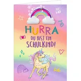 Coppenrath Verlag Grußkarte m.Anh.- Hurra, du bist ein Schulkind! (Einhorn-P.)