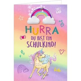 Coppenrath Verlag Grußkarte m.Anh.- Hurra, du bist ein Schulkind! (Einhorn-P.)