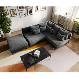 DeLife Ecksofa Clovis Schwarz mit Hocker Ottomane Rechts Modular, Design Ecksofas, Couch Loft, Modulsofa, modular