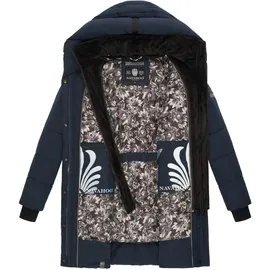 Navahoo Damen, Wintermantel warmer Steppmantel lang mit Kapuze und abnehmbarem Fleece-Kragen Knutschilein Navy Gr. S - S