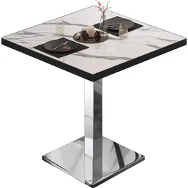 GGM Möbel Bistrotisch 60 x 60 x 75 cm Weiß Marmor/Edelstahl