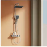 EMKE Duschsystem mit Thermostat Handbrause mit 3 Strahlstärken, Wasserfall-Auslauf, Chrom