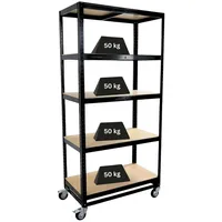 Proregal Kommissionierwagen BÜFFEL Fahrbares Kommissionierregal 192x90x50cm 5 Ebenen Fachlast 50kg 2x mit Feststellbremse