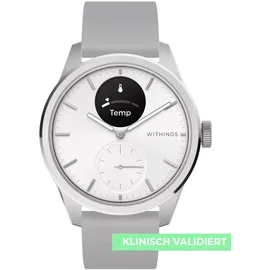 Withings ScanWatch 2 42 mm perlweiß/silber, Sport Flourelastomer-Armband grau/silber