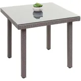 Mendler Poly-Rattan Gartentisch Cava, Esstisch Beistelltisch Tisch mit Glasplatte, 80x80cm ~ grau