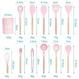 Intirilife 12-teiliges Küchenutensilien Set Küchenhelfer aus Silikon in Rosa - 12.5 x 32.5 cm - Antihaft Hitzebeständiges Kochbesteck mit Zange Schneebesen Pfannenwender Pinsel Schöpfkelle