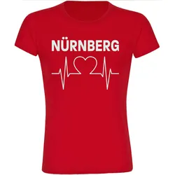 multifanshop Damen T-Shirt - Nürnberg - Herzschlag - Druck weiß - Frauen