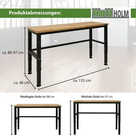Baumarktplus Werkbank höhenverstellbar 135x46x88-97 cm 300 kg Stahlgestell Hartholzplatte |