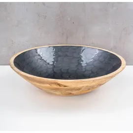 levandeo Schüssel 35cm Mango Holz Grau Perlmutt Emaille Schale Bowl Salatschüssel Deko - Braun