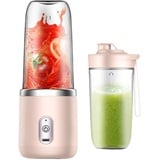 Mixer Smoothie Maker, Blender Smoothie Makers Tragbarer Mixer Mini Jug Blenders Persönlicher Mixer Fresh Juice Mixer mit 2 Tragbare Flaschen für Reisen, Büro, Fitnessstudio (Rosa)