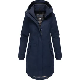 Ragwear Damen atmungsaktiver langer Wintermantel in Wollmantel-Optik warme Winterjacke Jannisa Coat YOUMODO Navy Gr. L - L