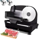 Fleau Kitchen Schneidemaschine - 2x Edelstahl-Schneidklingen - Kraftvoller Motor - Fleischschneidemaschine - Allesschneider - Brotschneidemaschine - Schwarz