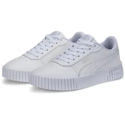 Sneaker PUMA "CARINA 2.0 JR", Kinder, Gr. 35,5, weiß (puma weiß, puma weiß, puma silber), Leder, Synthetik, unifarben, sportlich, Schuhe, für Jugendliche