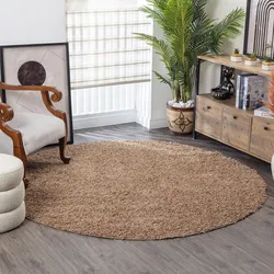 Hochflor-Teppich SURYA "BORACAY", beige, H:37mm Ø:120cm, Kunstfaser, Teppiche, Flauschig, Langflor, Weich, Wohnzimmer Flurteppich, Grau