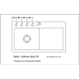 Villeroy & Boch Subway Style 50 links Einbauspüle steam Excenterbetätigung 900 x 510 mm