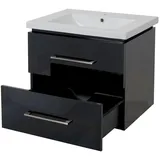 MCW Premium Waschbecken + Unterschrank MCW-D16, Waschbecken Waschtisch, hochglanz 60cm schwarz