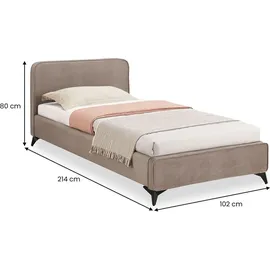 Idimex Polsterbett LAVORO Einzelbett 90x200, greige - Bett mit Lattenrost und Samtstoffbezug, Bettgestell mit gepolstertem Kopfteil, modernes Design, Robu... - Braun