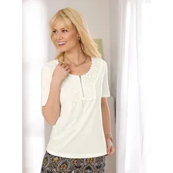 Kurzarmshirt INSPIRATIONEN "Shirt", Damen, Gr. 54, beige (ecru), 50% Baumwolle, 50% Modal, unifarben, Rundhals, Kurzarm, Shirts