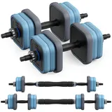 MERACH Langhantel Hantel-Set, Verstellbare Hanteln, Langhantel 2er Kurzhantel, (3-in-1 Hantelset für Krafttraining, Multifunktionalität, stabil, platzsparend, rutschfeste Griffe, einfache Montage, für zuhause), quadratische Form, verstellbare Gewichte, Liegestütz und Muskelaufbau blau