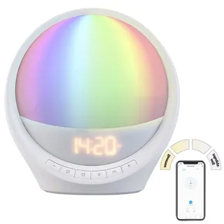 Auviso WLAN-Lichtwecker, Sonnenaufgang, CCT-LEDs und 7 Farben, App, 400 lm