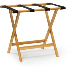 Relaxdays Kofferständer Holz, HxBxT:50x60x37,5cm, aus Bambus mit 4 stabilen Gurten, Koffer-/Gepäckablage, natur