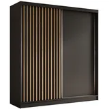 AX Living Schwebetürenschrank, Schwarz, Walnuss, Kunststoff, Teilmassiv,Kiefer, Rechteckig, 200x216.1x61 cm, Hergestellt in Europa, FSC Mix, Reach, Schlafzimmer, Kleiderschränke, Schwebetürenschränke