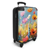 NoBoringSuitcases.com© Hartschalen-Trolley Gemalte Blumen 55x35x20cm, 4 Rollen, Kinder Koffer Klein, Trolley Handgepäck bunt 35 cm x 55 cm x 20 cm