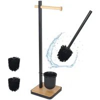 Relaxdays WC Garnitur, Bambus, & Stahl Hellbraun,Schwarz