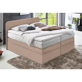 Boxspringbett WESTFALIA SCHLAFKOMFORT Komplettbetten Gr. Microvelours ohne Bettkasten-Kaltschaum-Topper, Liegefläche B/L: 90cm x 200cm, Gewicht bis: 80 kg H2, Bonnell-Federkernmatratze, beige (dunkelbeige) Boxspringbett wahlweise mit Bettkasten