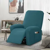 Jinfanshurich 4-Teilig Sesselbezug, Sesselbezuge Stretch mit Taschen, All-Inclusive Sesselschoner für Relaxsessel, Sesselschoner für Fernsehsessel, Streifen-Jacquard Komplett Sesselbezug (Dunkelgrün)