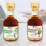 2er Set Kräuterlikör Mini Apotheker Flasche - Gelenkschmiere Fit im Ruhestand - Arzt undd Rocker 2 x 4cl 33% vol. alk. Geschenk zum Ruhestand für Rentner Opa Humorapotheke Spaßmedizin