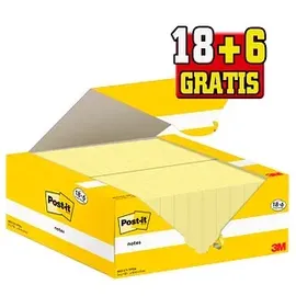 Post-it 18 + 6 GRATIS: Post-it® Haftnotizen gelb, 18 Blöcke + GRATIS 6 Blöcke