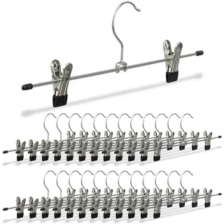 Relaxdays Hosenbügel 25er Set, je 2 Klammern, Clipkleiderbügel für Hosen & Röcke, HxBxT: 11,5x35x2 cm, Metall, silber