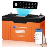 ECO-WORTHY LiFePO4 Bluetooth 12V 314Ah EnergyTrek mit Display Lithium Batterie 12V 314Ah mit 200A BMS Low Temperature Schutz und Max. 15000 Zyklens,4019Wh LiFePO4 12V für Wohnmobil,Solarpanel