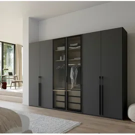 Rauch Drehtürenschrank RAUCH "Kleiderschrank Schrank Garderobe SKAT SHINE mit hochwertigem", grau (graphit), B:301cm H:235cm T:63cm, Holzwerkstoff, Schränke, Drehtürenschrank, transparentem Grauglas inkl. umfangreichem Zubehör MADE IN GERMANY