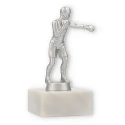 Pokal Metallfigur Boxen Amateur silbermetallic auf weißem Marmorsockel 13,5cm