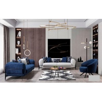 JVmoebel Sofa Luxus Sofagarnitur 3+3+1 Sitz Leder Modern Sessel Sofas Set 3tlg Neu, Made in Europe blau