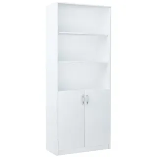 home collective Bücherregal mit 5 Ebenen und 2 Türen Mehrzweckschrank Haushaltsschrank in mattem Finish Aktenschrank Regal 74 cm breit, Standregal mit 4 Einlegeböden, ideal für Schlafzimmer, Wohnzimmer, Flur weiß