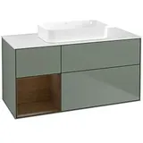 Villeroy & Boch Finion Waschtischunterschrank F701GNGM 120x60,3x50,1cm, Regal links Walnut veneer, Olive Matt Lacquer