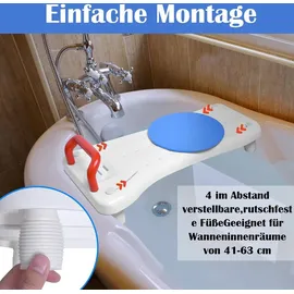 YARDIN Badewannenbrett Badewannensitz Senioren mit Seifenablage und Rot Griff, Einstellbar 70 x 31 cm, max. 150 kg