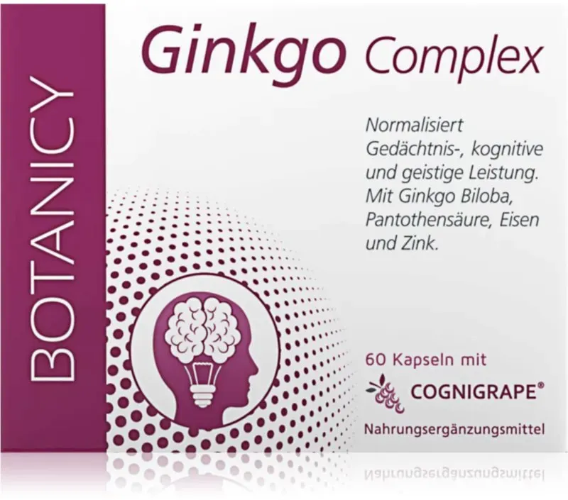 Botanicy Ginkgo Complex mit Cognigrape Kapseln zur Unterstützung der Blutzirkulation und der kognitiven Funktionen 60 KAP